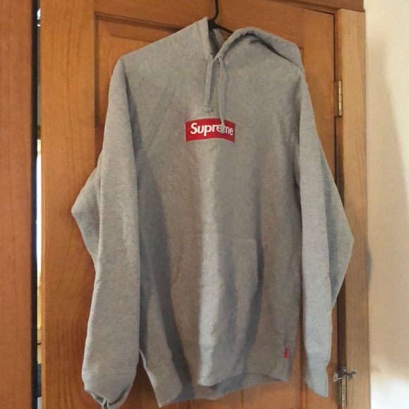 Supreme box logo hoodie size L grey/red low price